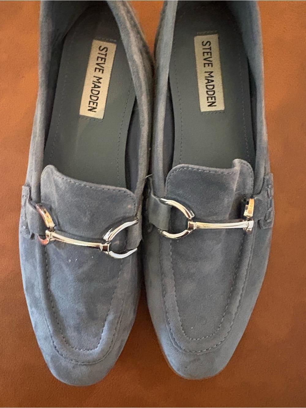 Steve Madden Suede Loafers in Slate Blue with Silver Hardware
